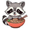Cute raccoon eating noodles