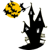 Witch's house with moon and bats