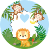 Amitié - Petits singes et lion
