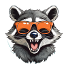 Laughing raccoon with sunglasses