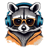 Cool Waschbär mit Kopfhörern und Sonnenbrille