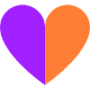 Two-tone heart purple-orange