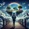Trauminsel mit Regenbogen und Fabelwesen
