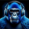 Blauer Gorilla mit Kopfhörer