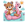 Cute Bear with Flamingo