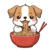 Cute Dog Eating Noodles
