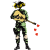 Soldier with flower wreath and guitar