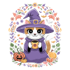 Halloween Witch Cat With Pumpkins