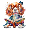 Pies czytający książkę Cavalier King Charles Spaniel