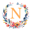 N Monogram, Flower Wreath, Personalizable