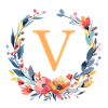 V Monogram, Flower Wreath, Personalizable