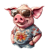Pig with sunglasses in Hawaiian look