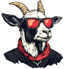 Goat in streetwear with red sunglasses
