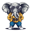 Vêtements de ville éléphant avec lunettes de soleil