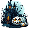Haunted house with glowing pumpkins