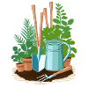 Gardener's utensils: shovel, rake, ect