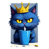 blaue Katze mit Kaffeetasse