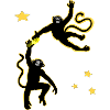 Two monkeys swinging a beer