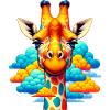 Giraffe mit Kopf in Wolkenwolken