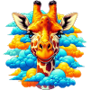 Giraffe mit Kopf in Wolkenwolken