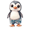Penguin in swimming trunks