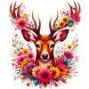 Hirsch mit Blumen geschmückt