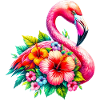 Flamingo verziert mit Hibiskusblüten