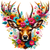 Hirsch mit Blumen geschmückt