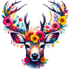 Hirsch mit Blumen geschmückt