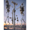 Futuristic metallic robot family