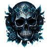 Dark blue skull with roses.