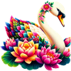 Schwan verziert mit Lotusblüten