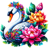 Schwan verziert mit Lotusblüten
