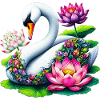Schwan verziert mit Lotusblüten