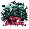 Creepy skeletons, pink "Happy Halloween"