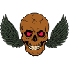 Skeletal skull with wings.