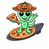 Halloween Alien Surfer Pizza Cartoon