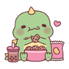 Dinosaure mignon grignotant des biscuits