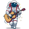 An astronaut playing guitar