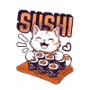 Cute cat eating sushi