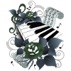 Piano with roses grey-blue