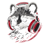 Zocker Waschbär mit roten Kopfhörern