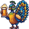paon oiseau bière pixel