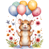 Cute mouse with birthday balloons