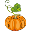 Ripe pumpkin with green leaf