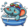 Elefant im Bad mit Taucherbrille