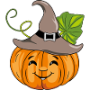Cartoonish smiling pumpkin with hat