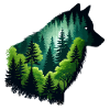 Silhouette Wolf mit grünem Wald
