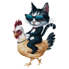 Cat with sunglasses riding chicken