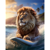 Surfing lion off Hawaii